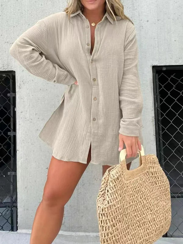 Double-Layer Crepe Long Shirt and Shorts Set