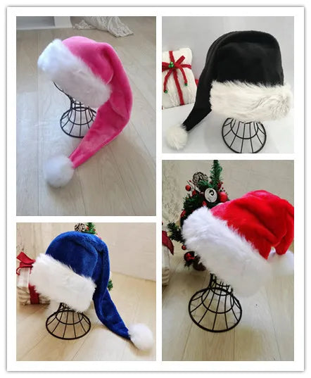 Pink/Blue/Black Plush Hat Adult White Fur Hat Party Christmas Hat High Quality Christmas 75cm Plush Home Party Decor  For Kids