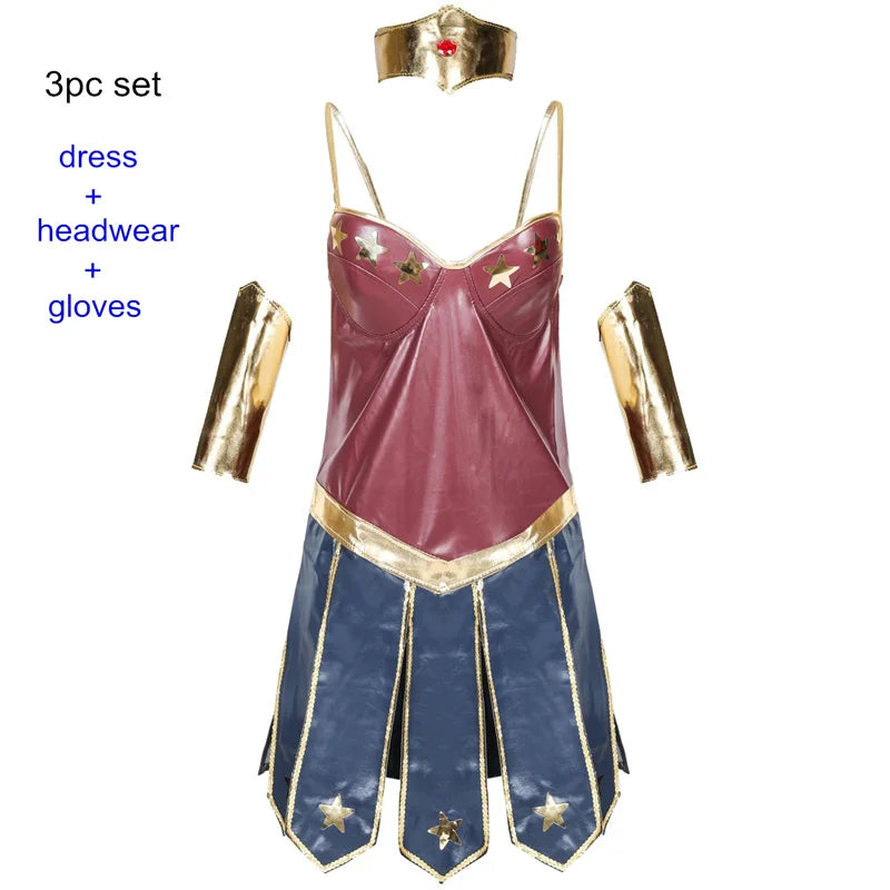 Wonder Woman Superman Costume for Women Corset Dress Halloween Cosplay Costume Carnival